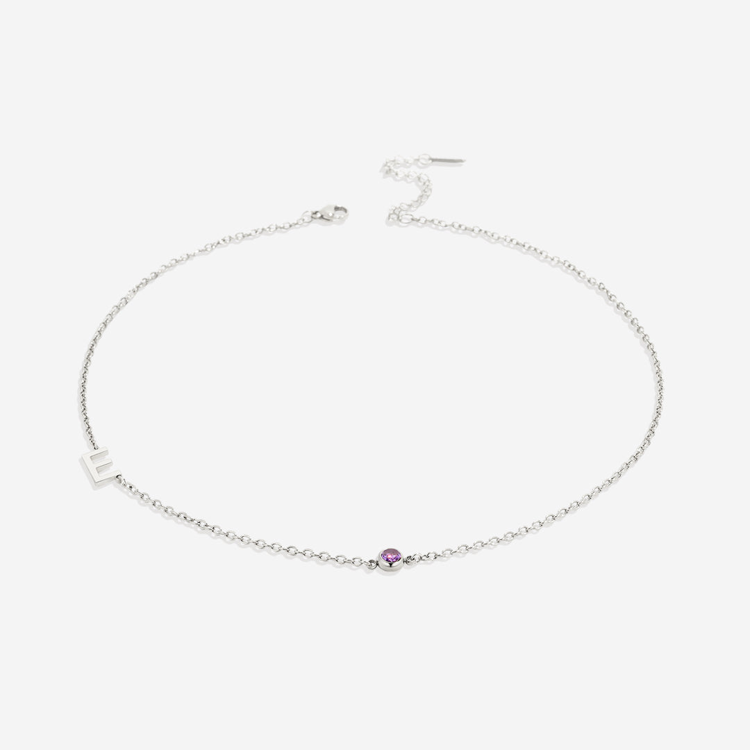 Initial Necklace with Birthstone Accent