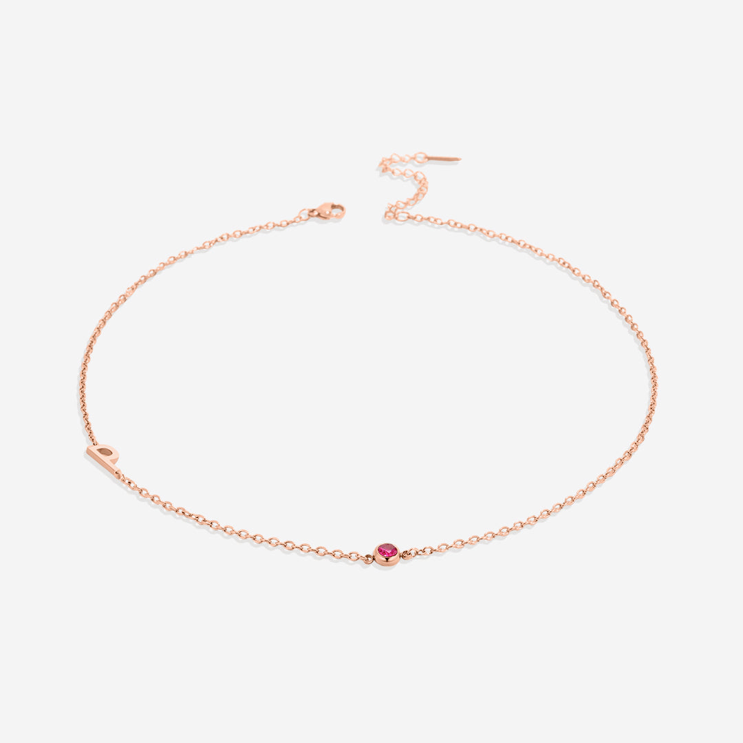 Initial Necklace with Birthstone Accent