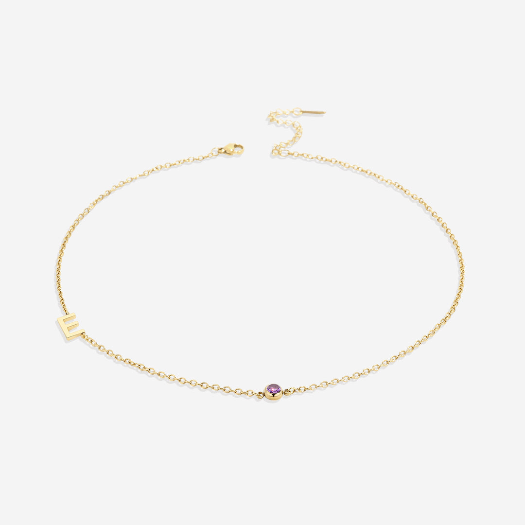 Initial Necklace with Birthstone Accent