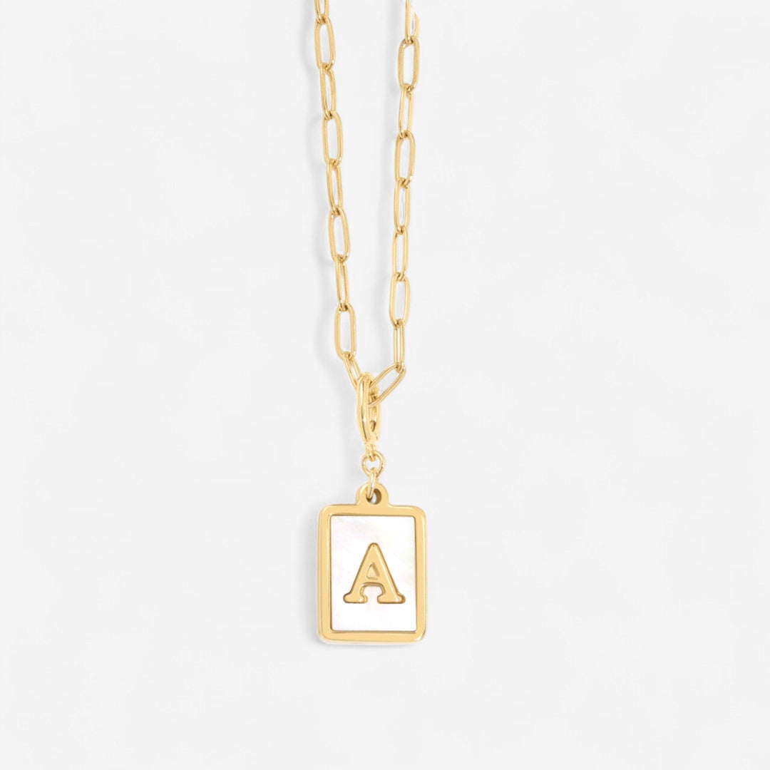 Mother of Pearl Card Initial Necklace