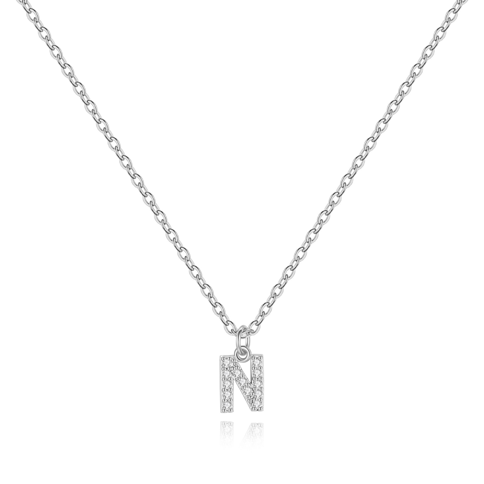 Sterling Silver Pavé Uppercase Initial Necklace