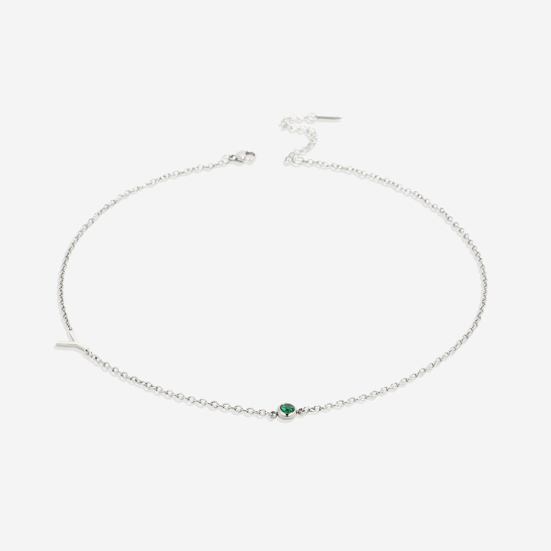 Initial Necklace with Birthstone Accent