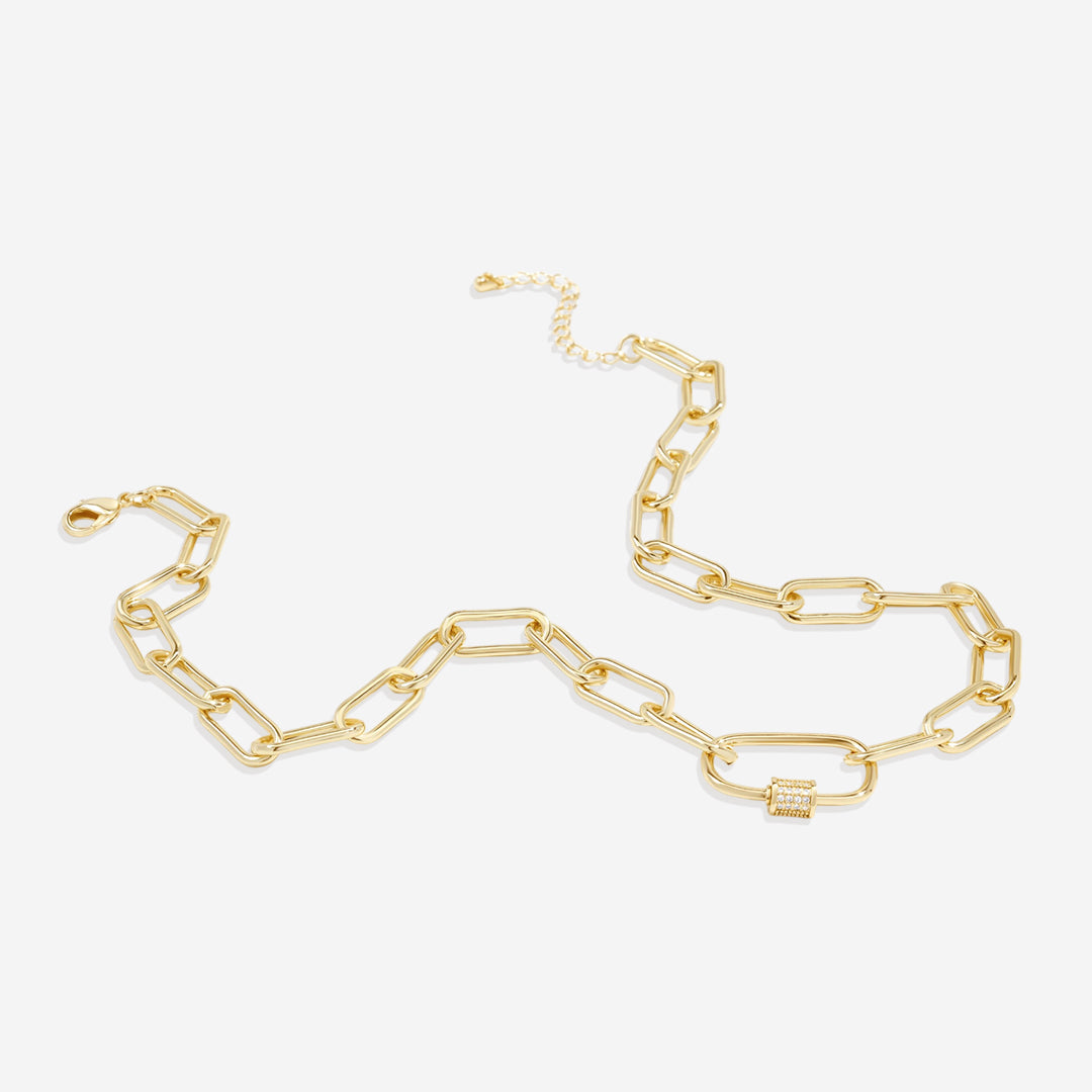 Link Chain Necklace with Pave Carabiner