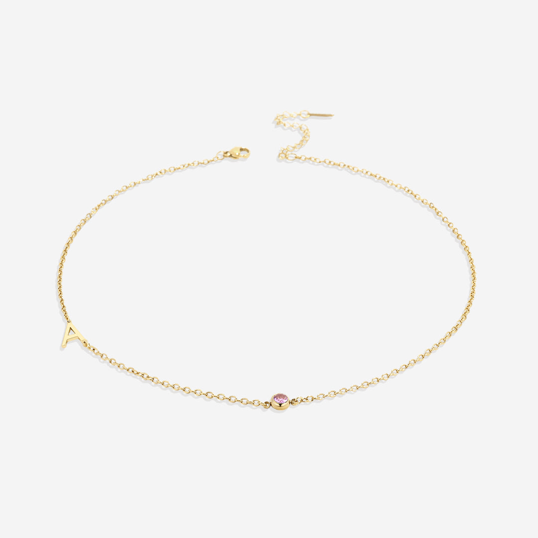 Initial Necklace with Birthstone Accent