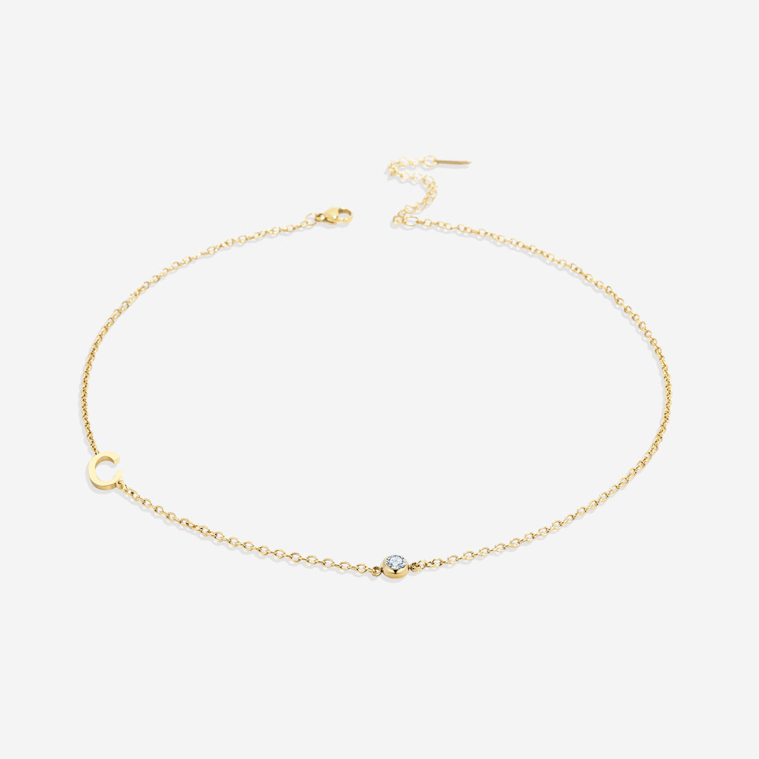 Initial Necklace with Birthstone Accent