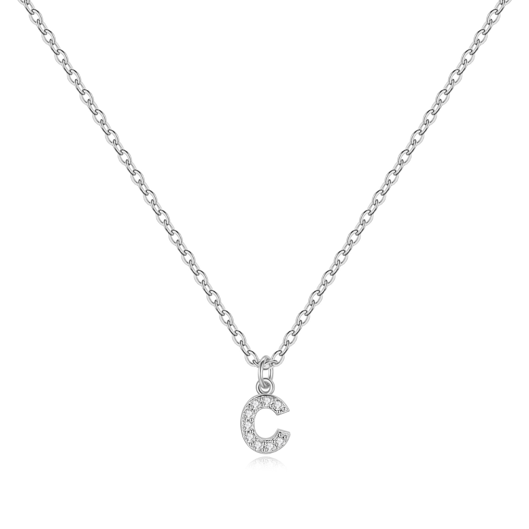 Sterling Silver Pavé Uppercase Initial Necklace
