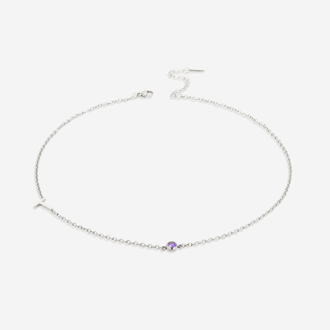 Initial Necklace with Birthstone Accent