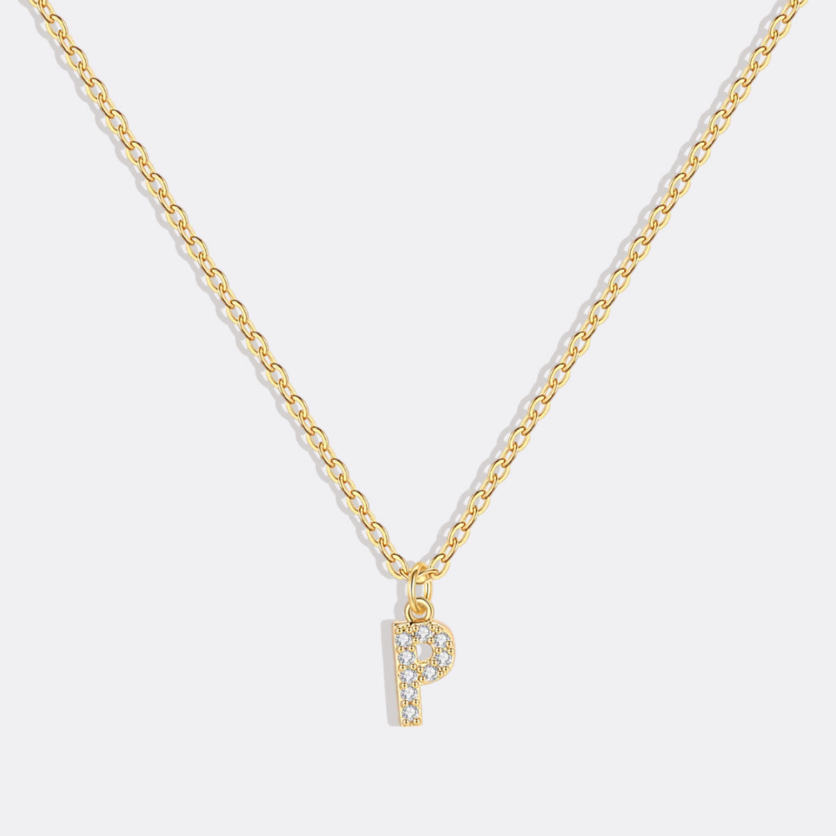 Gold Pavé Uppercase Initial Necklace
