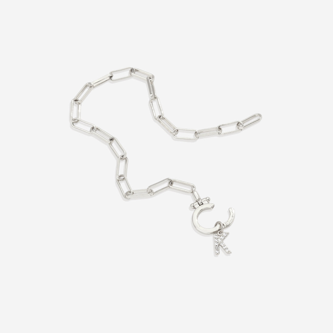 Mint Paperclip Bracelet with Pave Initial Charm