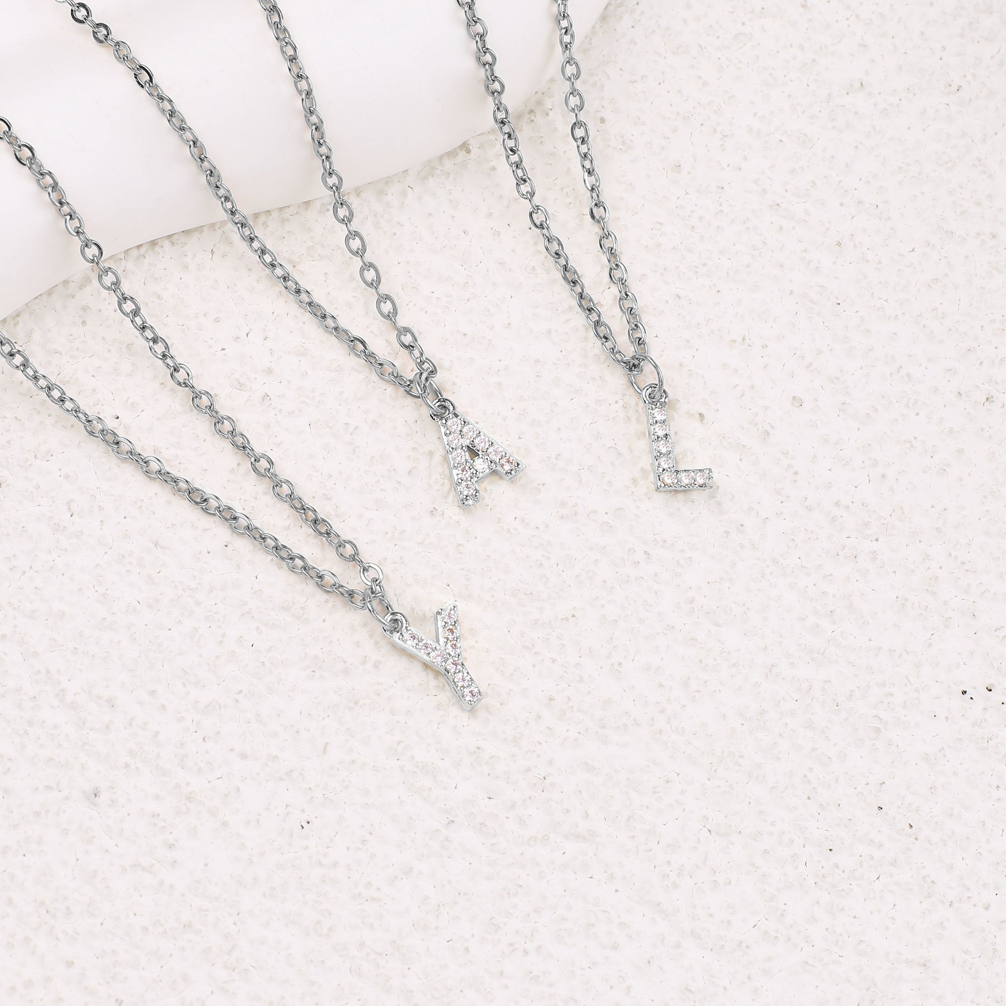 Sterling Silver Pavé Uppercase Initial Necklace