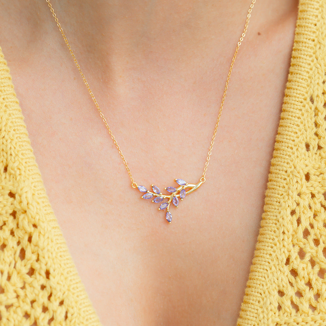 Birthstone Leaf Pendant Necklace