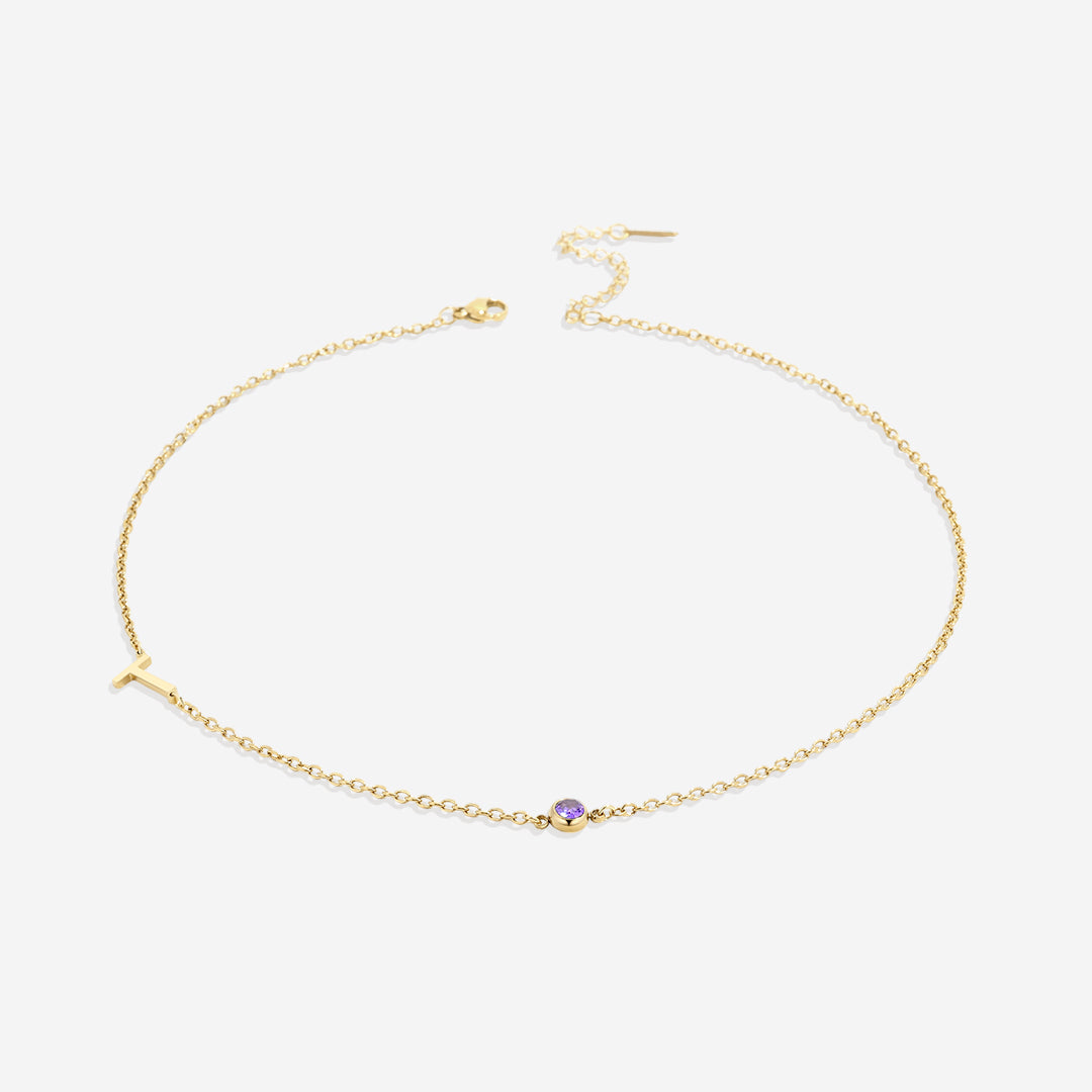 Initial Necklace with Birthstone Accent