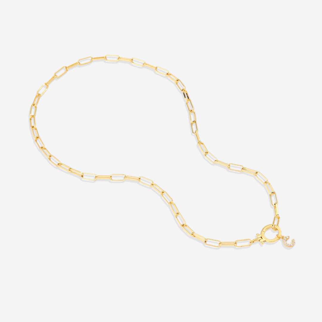 Mint Paperclip Necklace with Pave Initial Charm