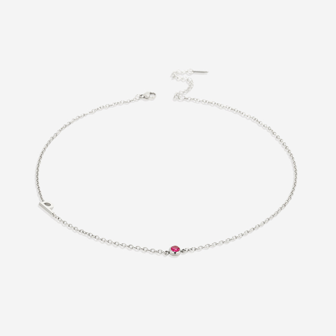 Initial Necklace with Birthstone Accent