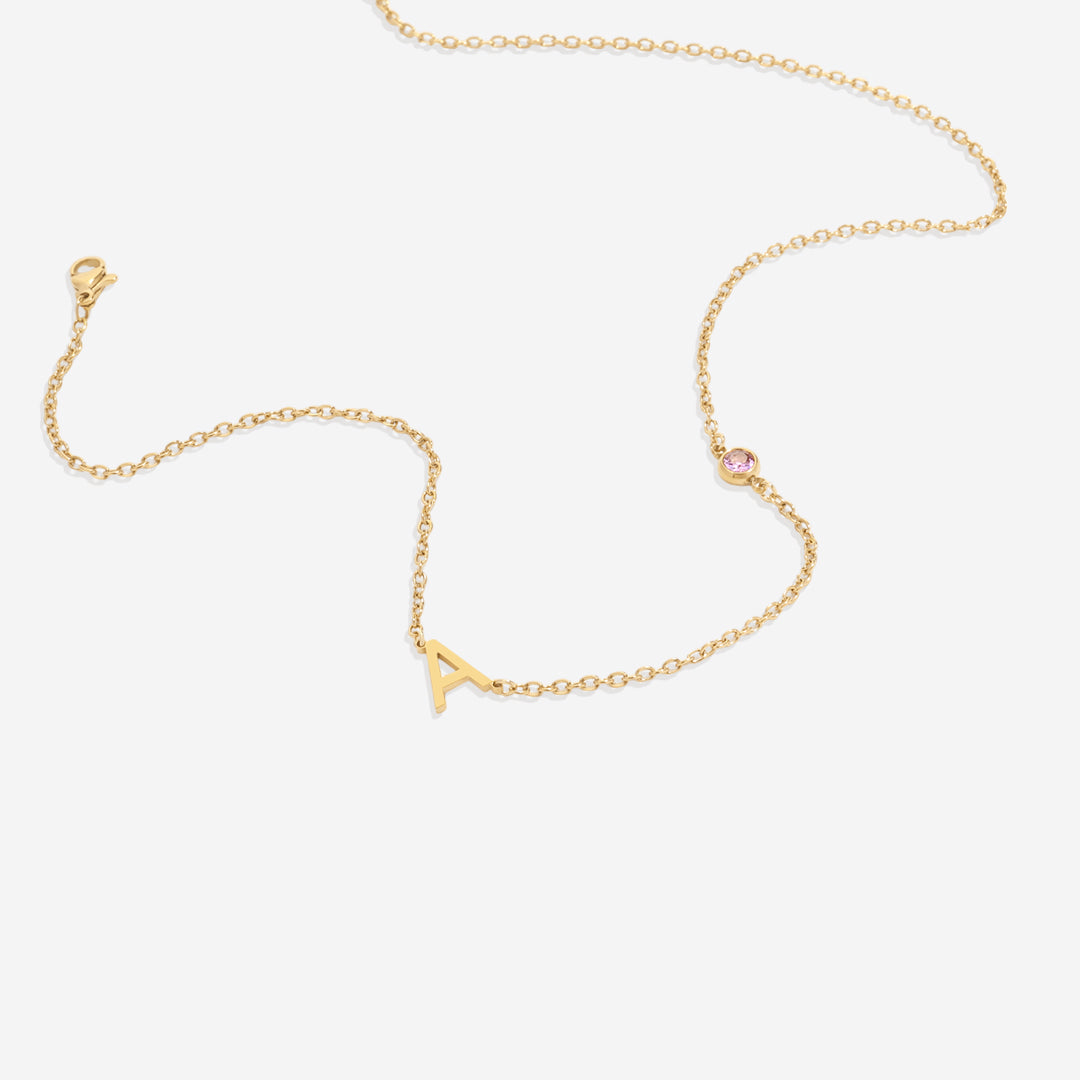 Initial Necklace with Birthstone Accent