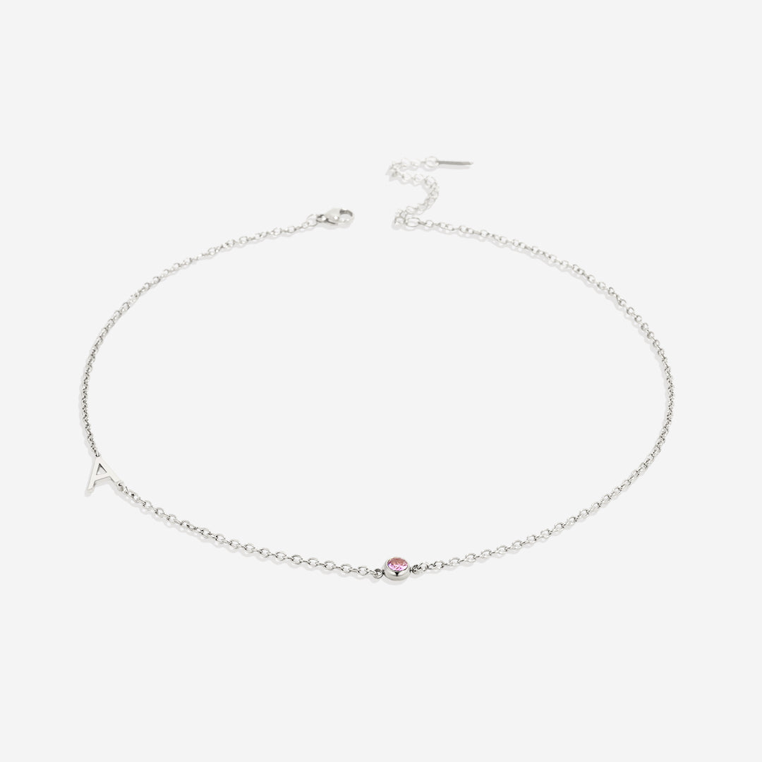 Initial Necklace with Birthstone Accent