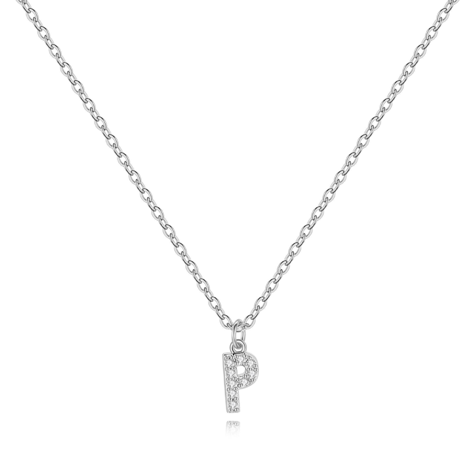 Sterling Silver Pavé Uppercase Initial Necklace