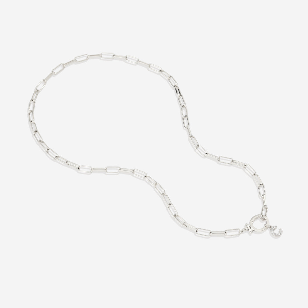 Mint Paperclip Necklace with Pave Initial Charm