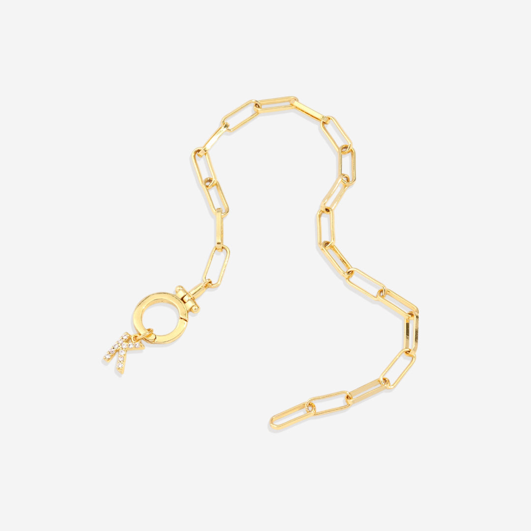 Mint Paperclip Bracelet with Pave Initial Charm