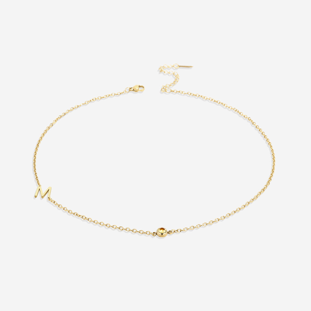 Initial Necklace with Birthstone Accent