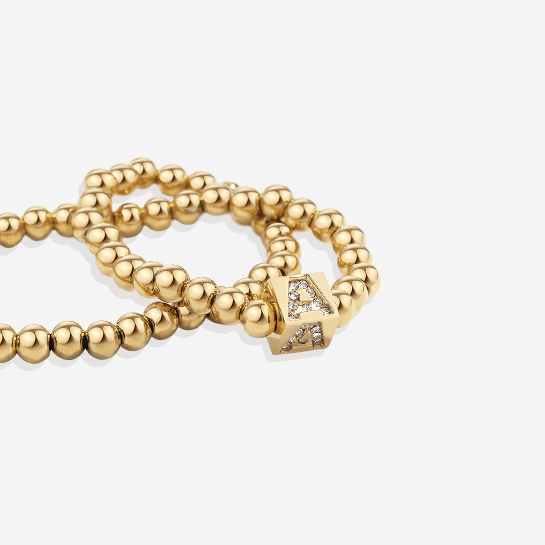 Gold Beaded Block Initial Bracelet