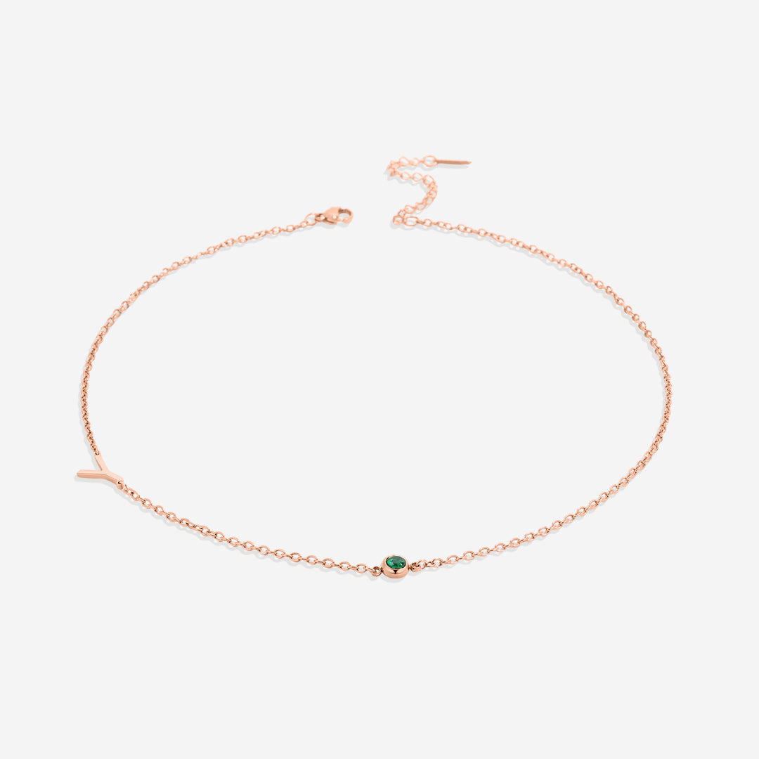 Initial Necklace with Birthstone Accent