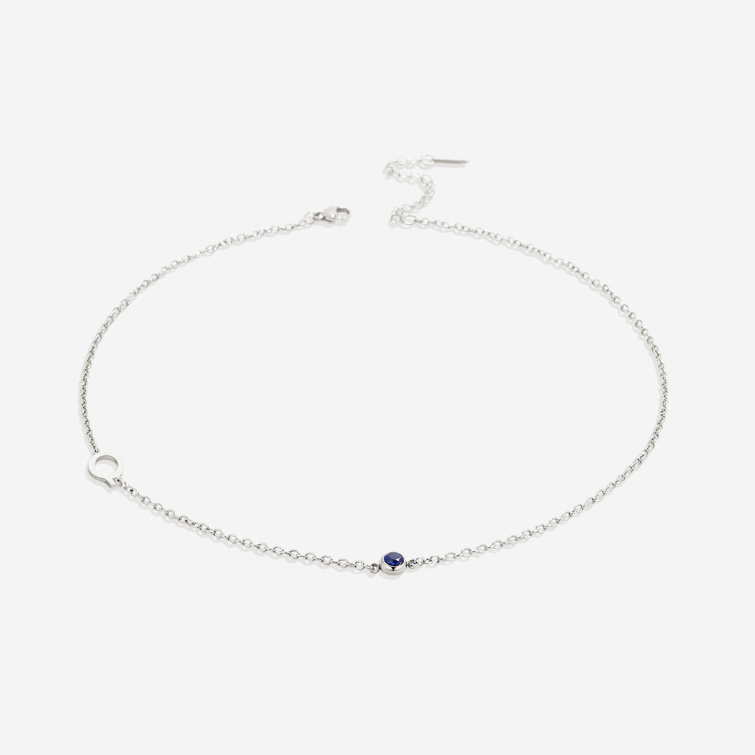 Initial Necklace with Birthstone Accent