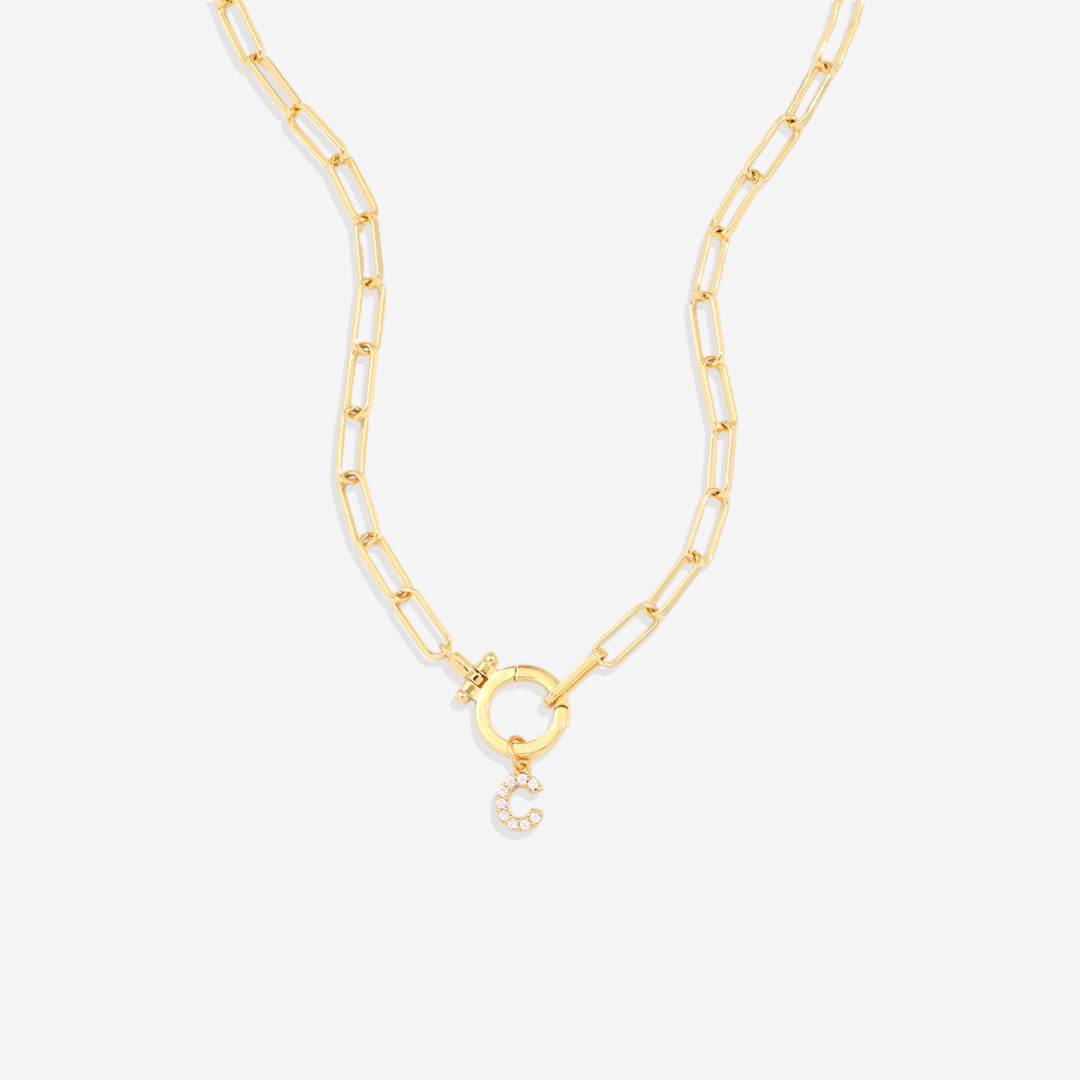 Mint Paperclip Necklace with Pave Initial Charm