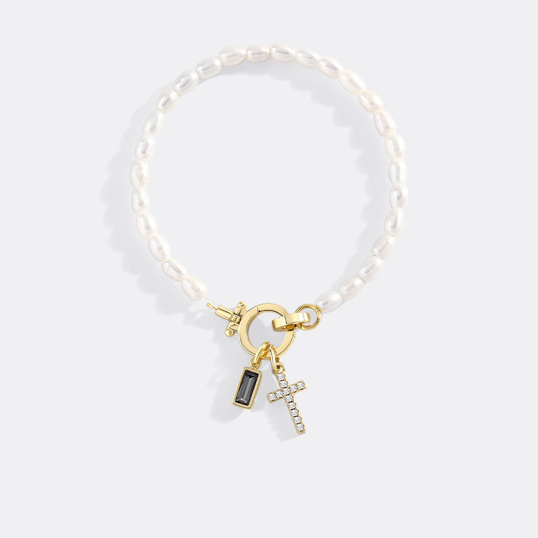 Pearl Cross Charm Bracelet