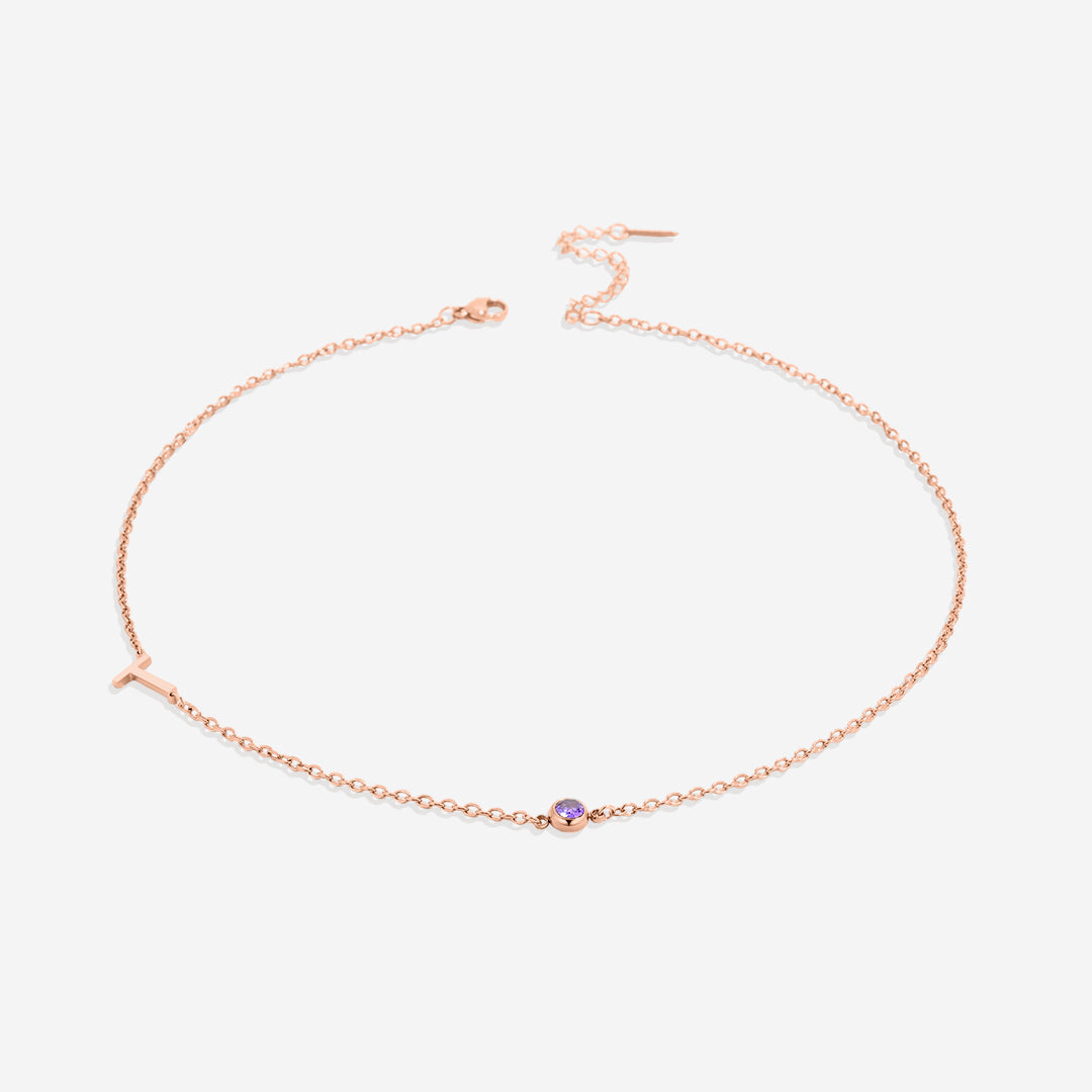Initial Necklace with Birthstone Accent
