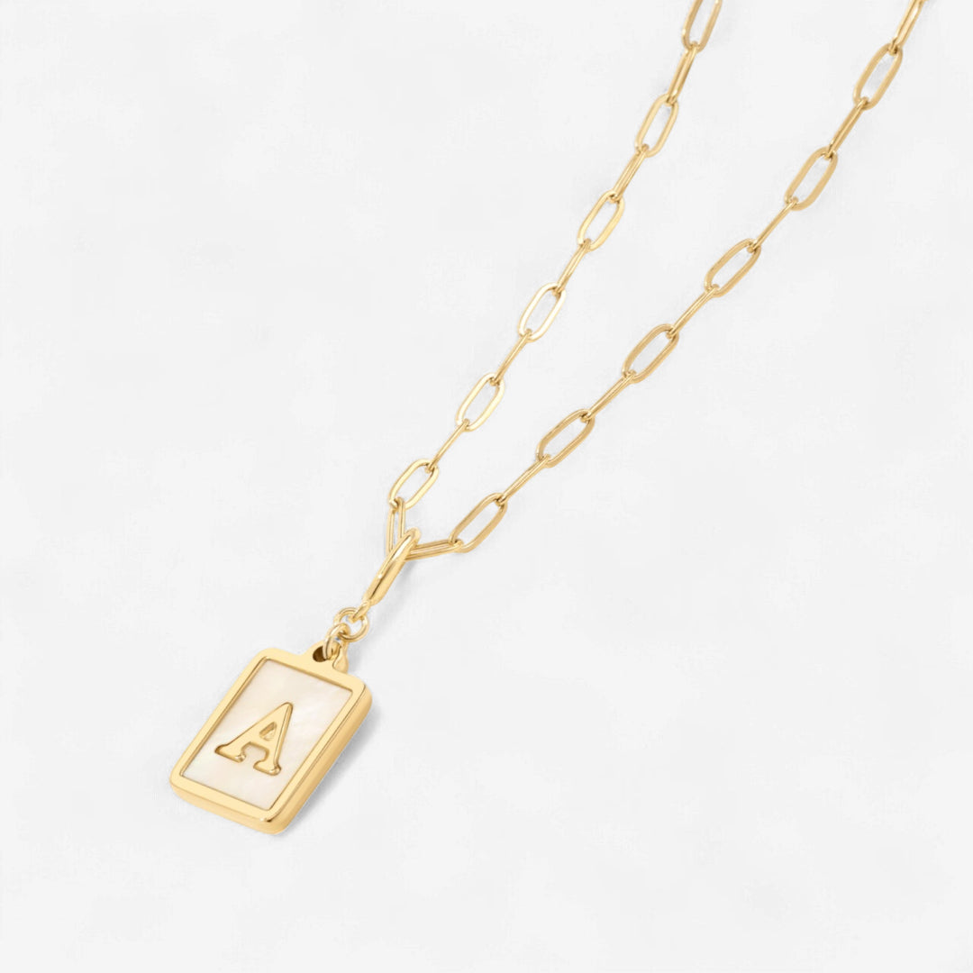 Mother of Pearl Card Initial Necklace