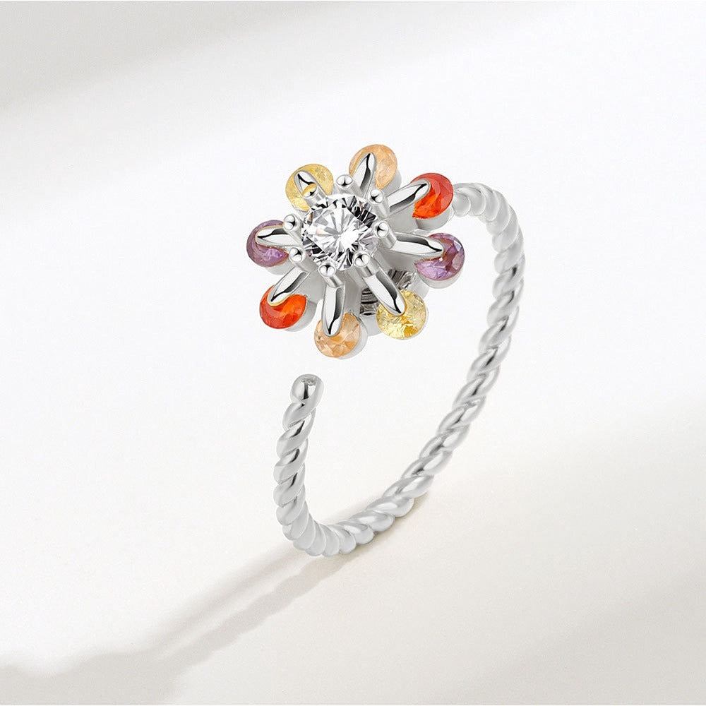 Silver Clover Crystal Adjustable anxiety ring