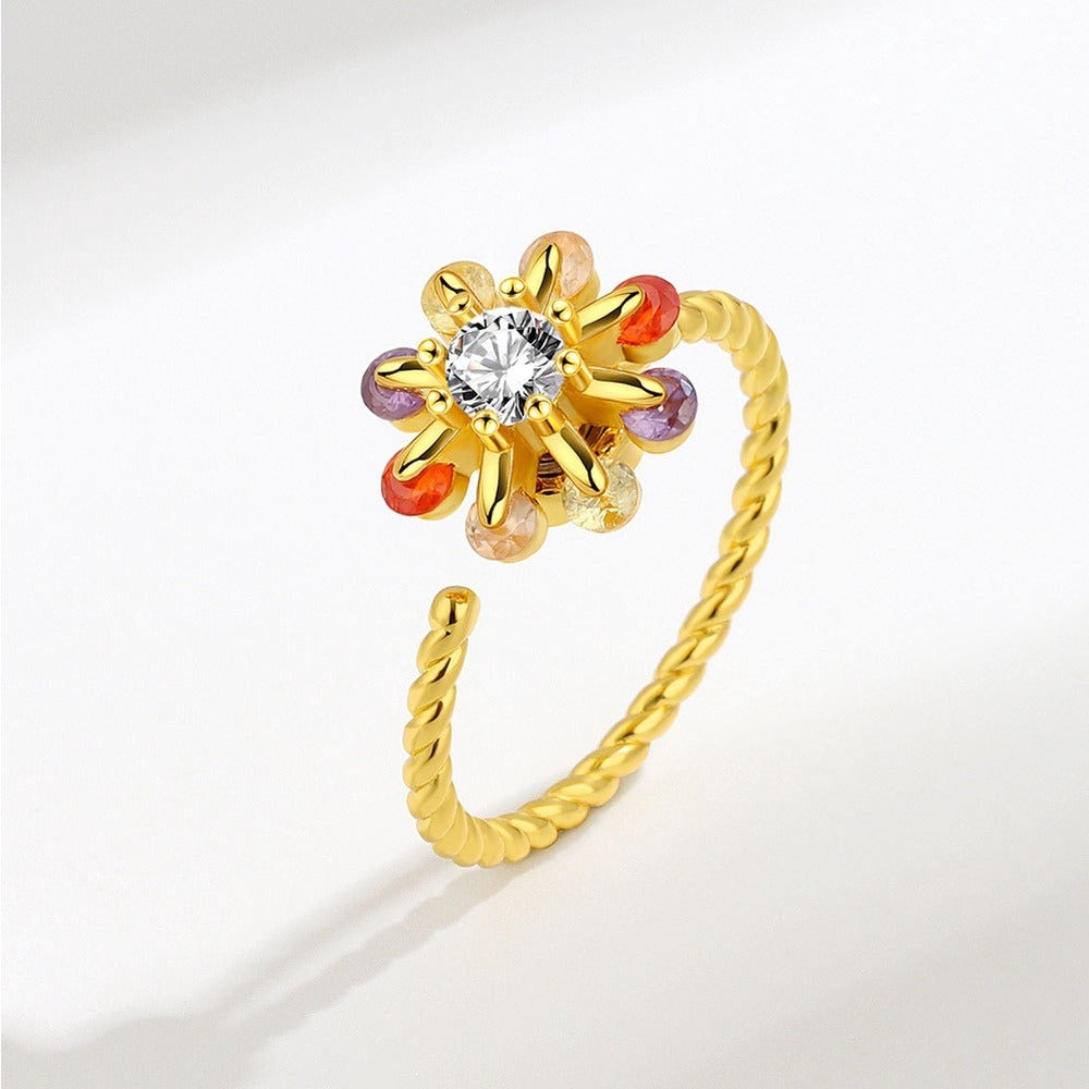 Gold Clover Crystal Adjustable Anxiety Ring