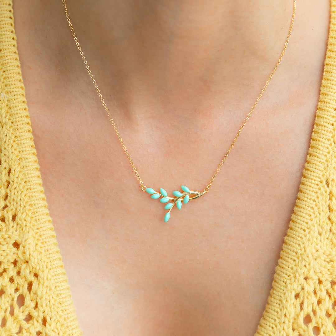 Enamel Leaf Pendant Necklace