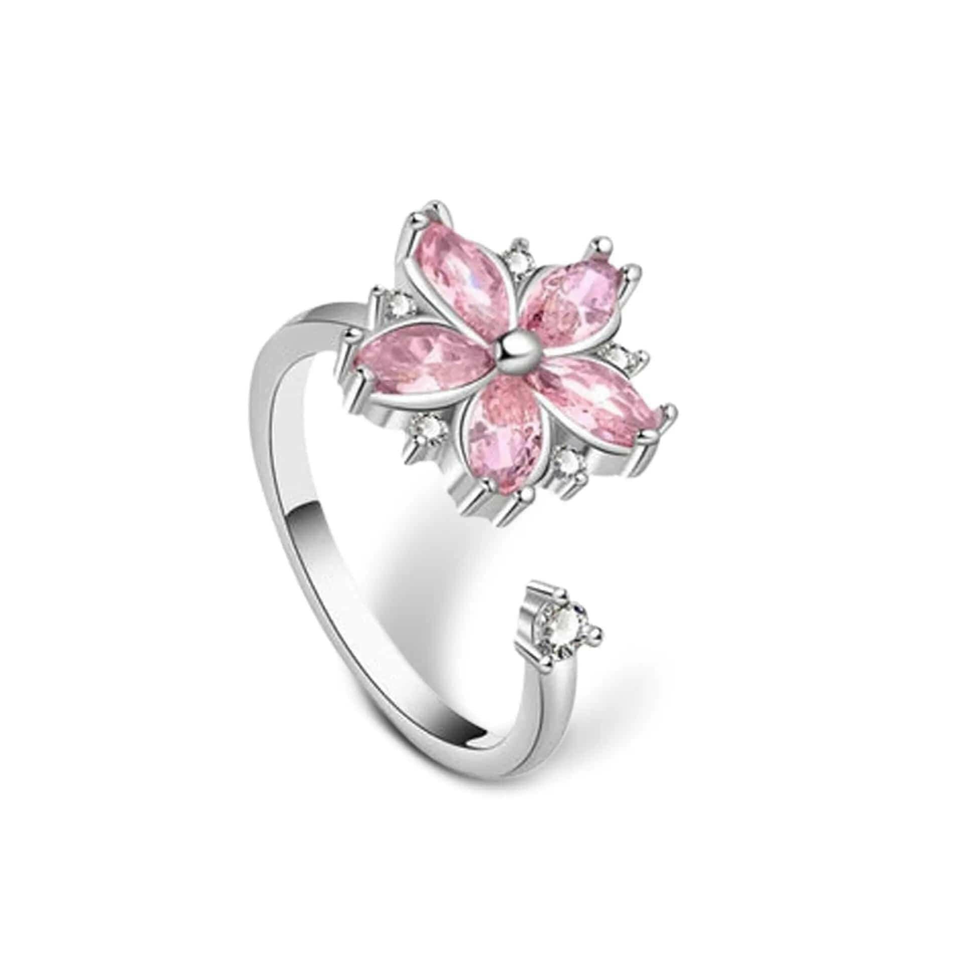 Pink Flower Fidget Spinner Ring