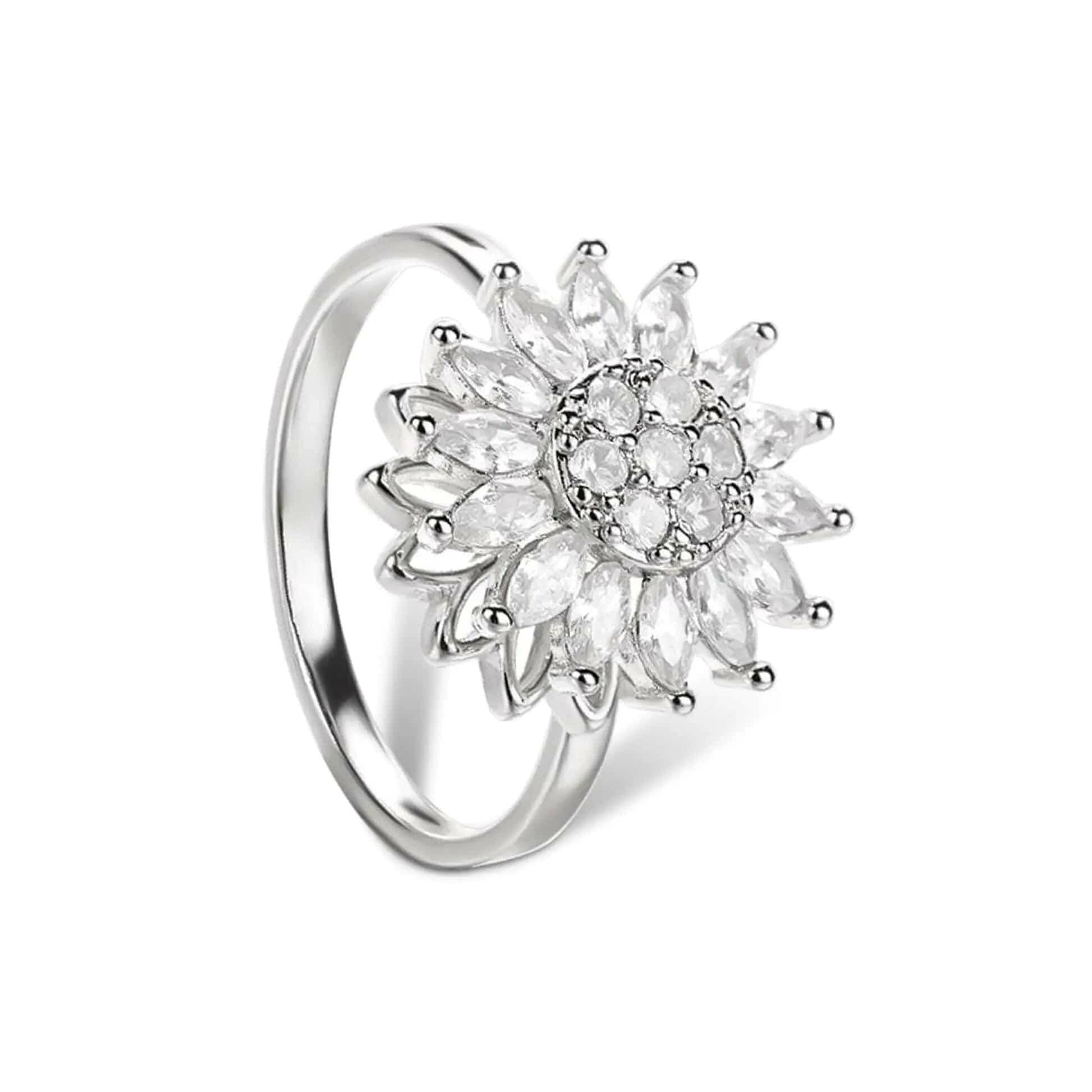 Large Sunflower Silver Fidget Spinner Ring
