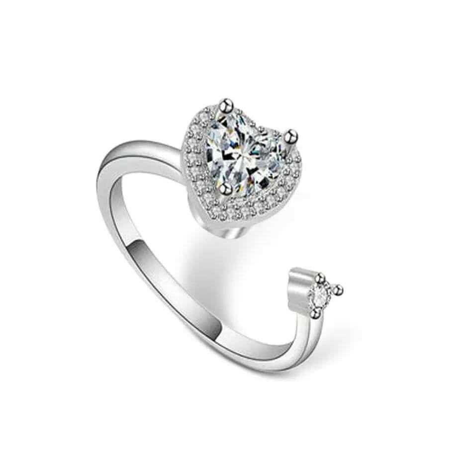 Clear Heart Gemmed Fidget Spinner Ring
