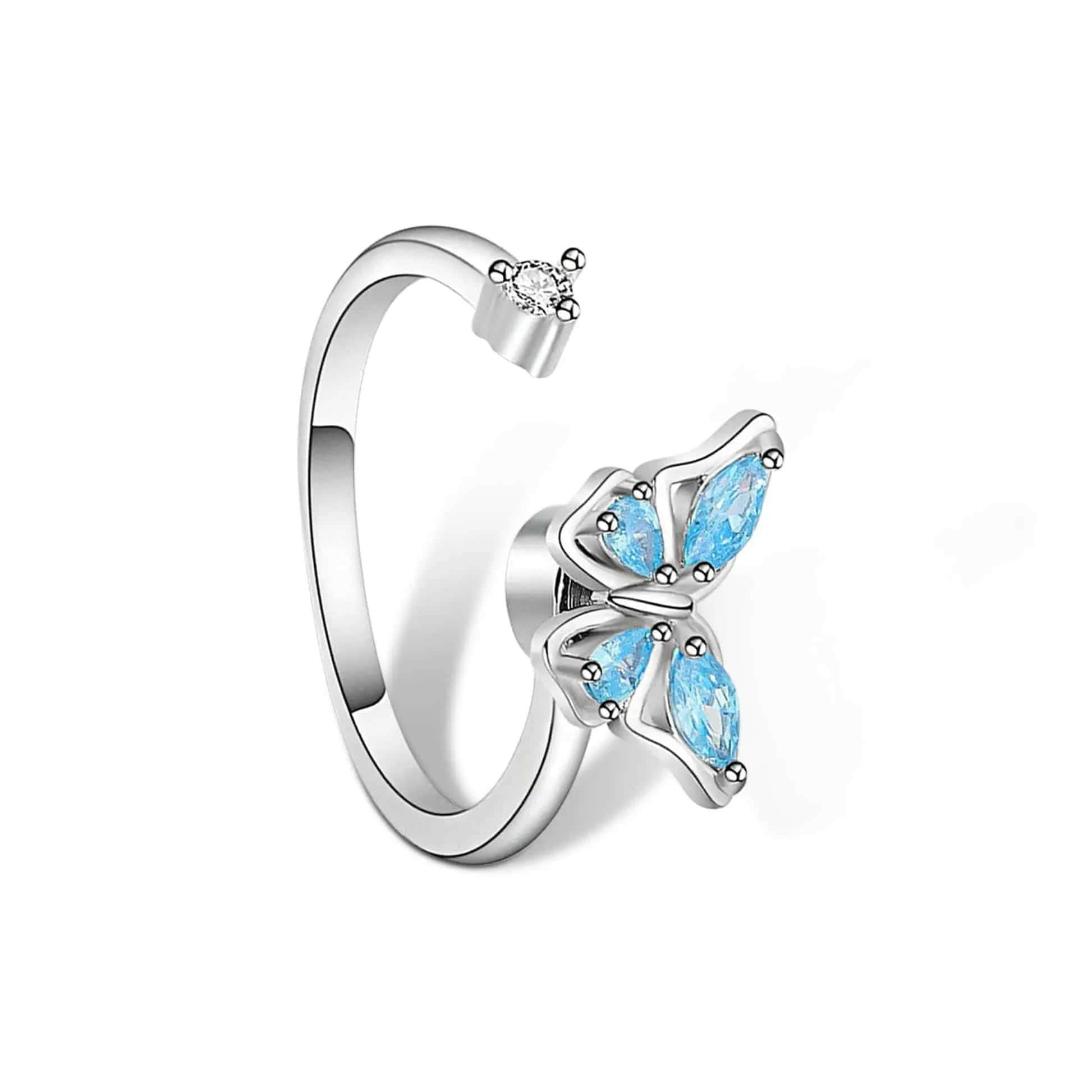 Sterling Silver Blue Butterfly Fidget Spinner Ring