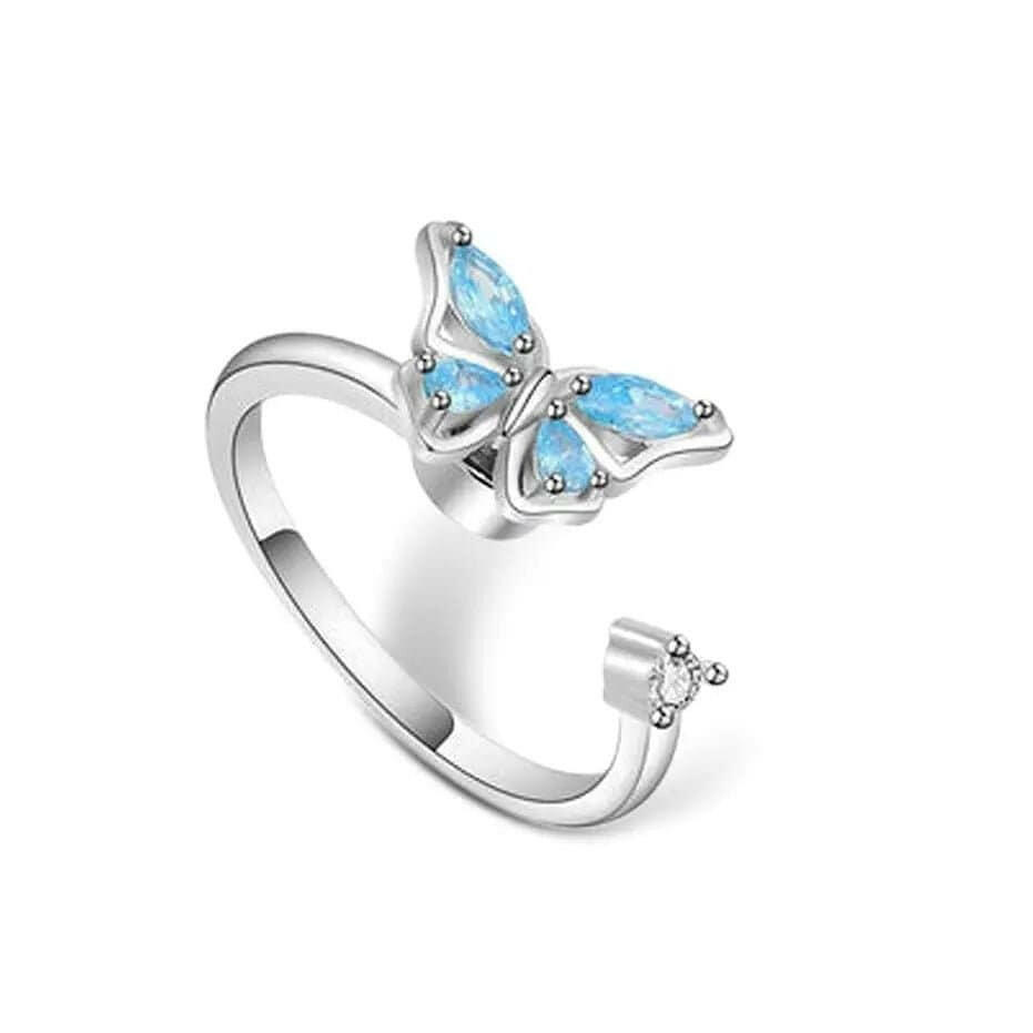 Sterling Silver Blue Butterfly Fidget Spinner Ring