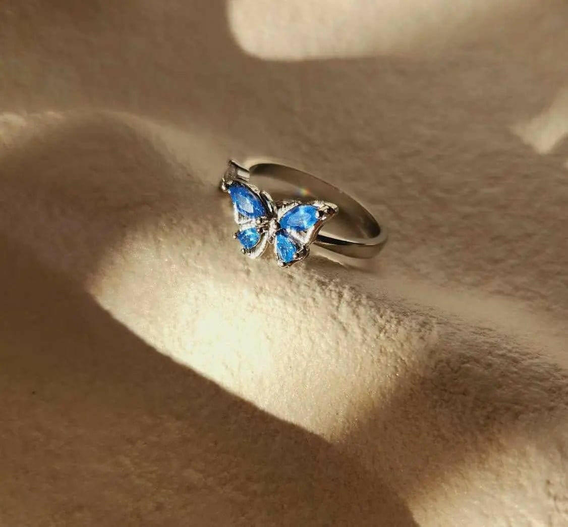 Sterling Silver Blue Butterfly Fidget Spinner Ring