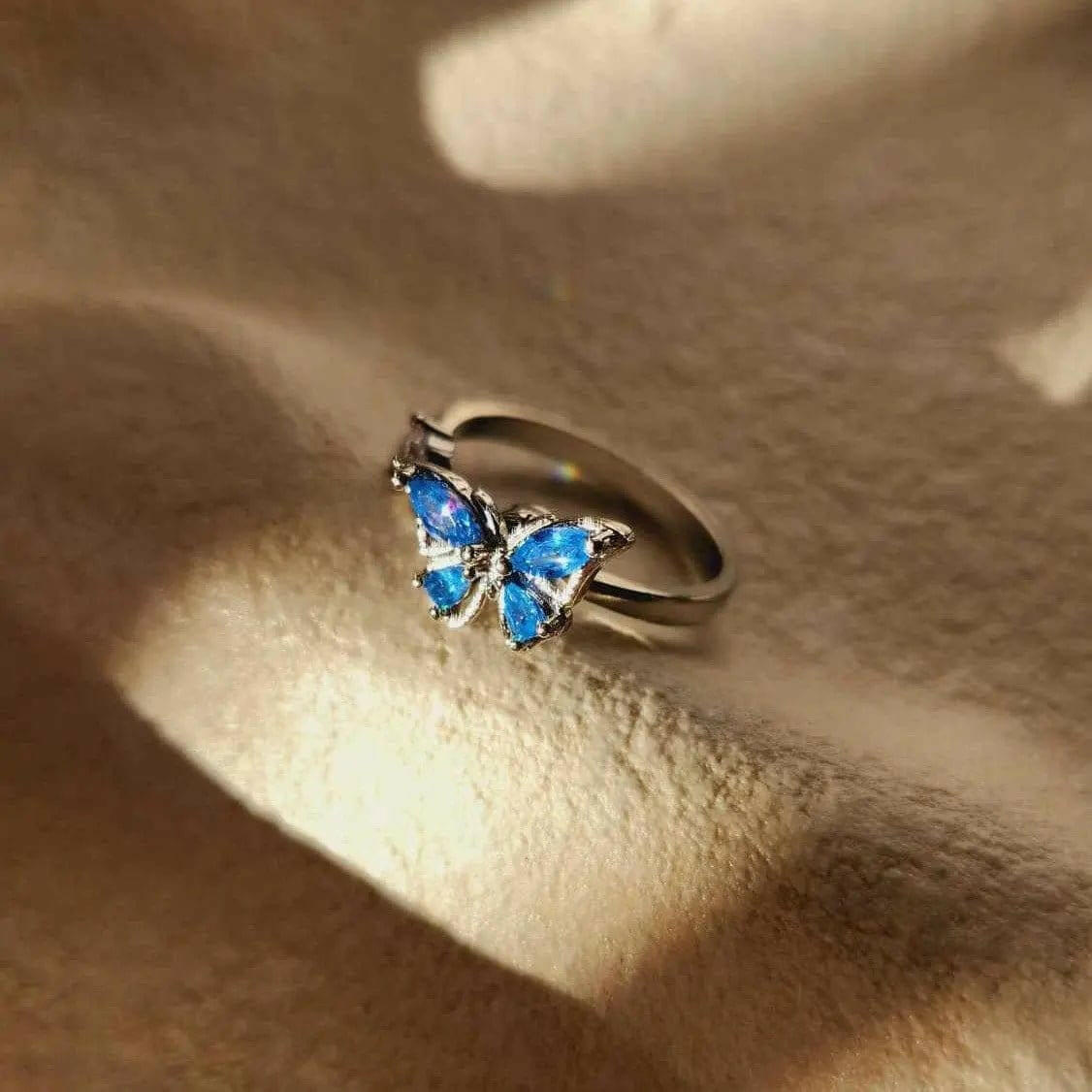 Sterling Silver Blue Butterfly Fidget Spinner Ring