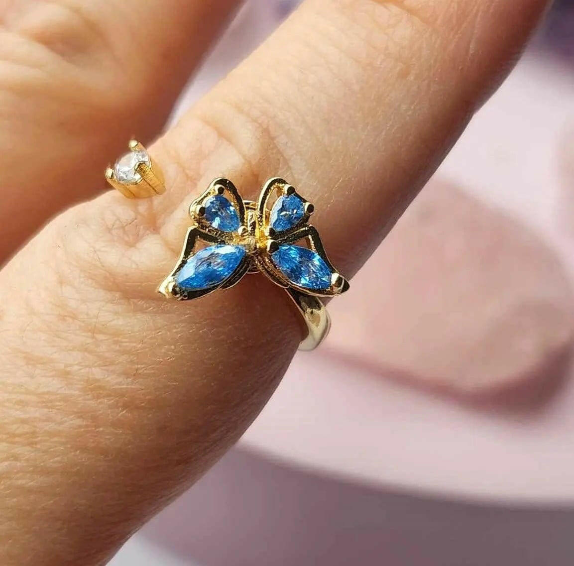 Gold Plated Blue Butterfly Fidget Spinner Ring