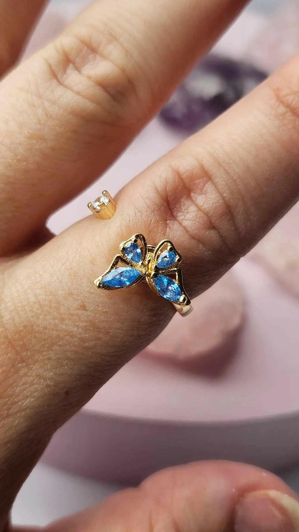 Gold Plated Blue Butterfly Fidget Spinner Ring