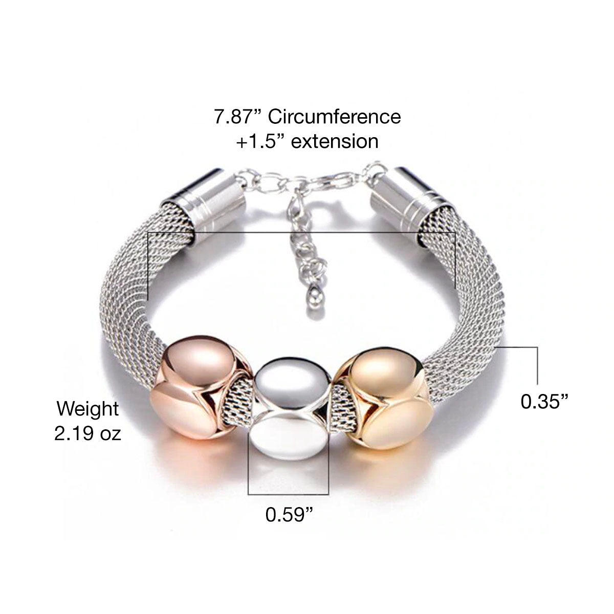 Tri-Tone Cube Charm Mesh Bracelet