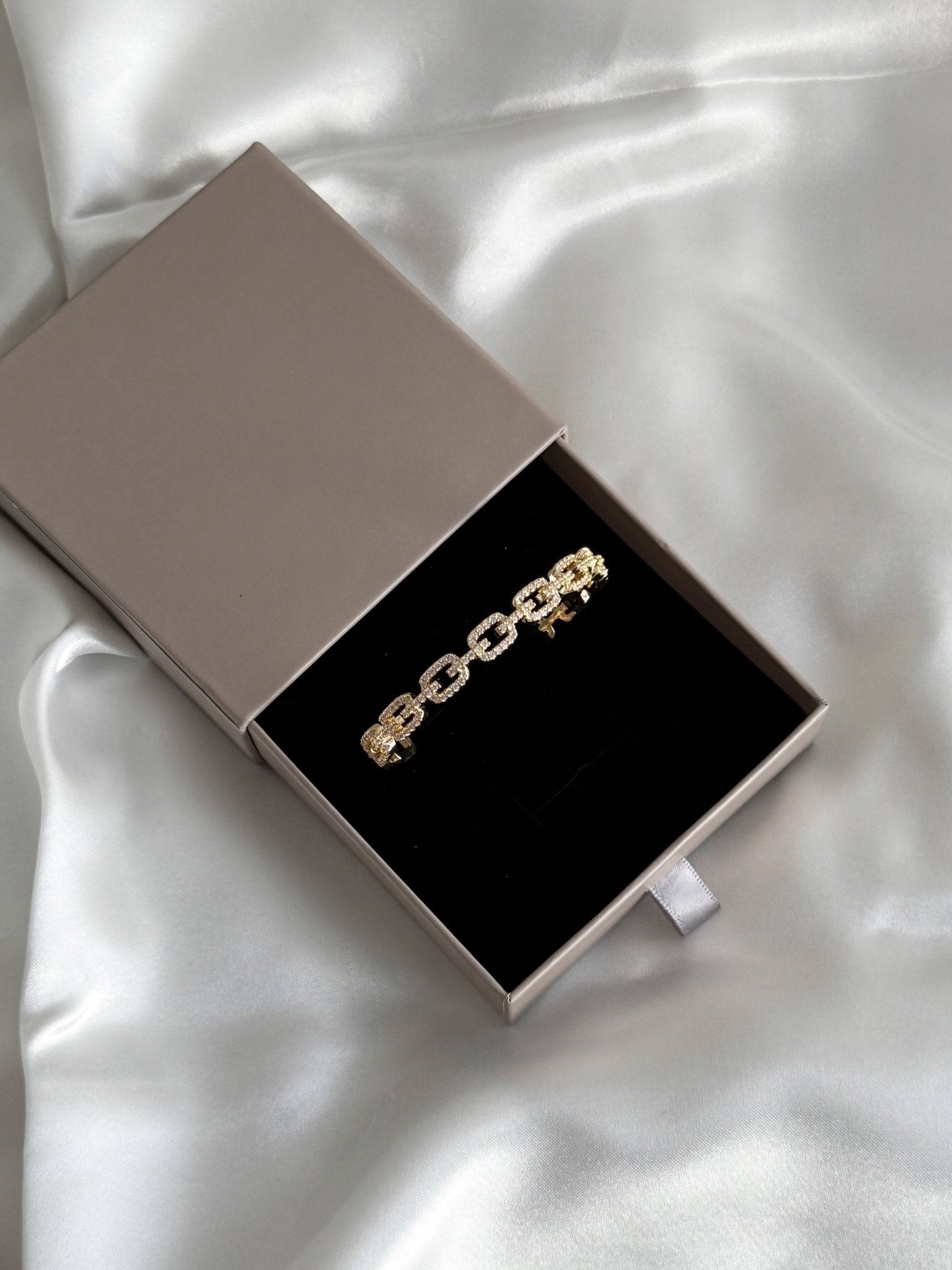 Amelise Adjustable Rhinestone Link Cuff Bracelet