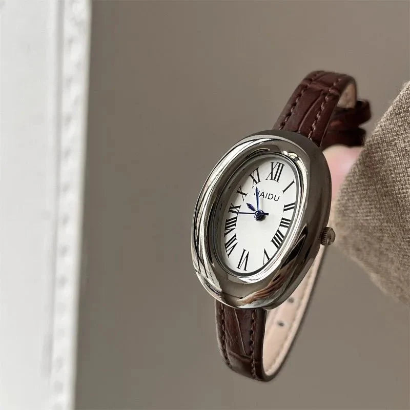 Carlene Oval Vintage Watch with Leather Strap