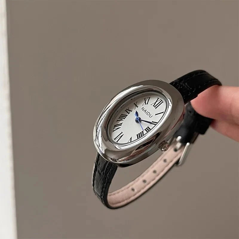 Carlene Oval Vintage Watch with Leather Strap