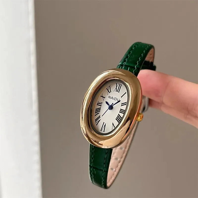 Carlene Oval Vintage Watch with Leather Strap