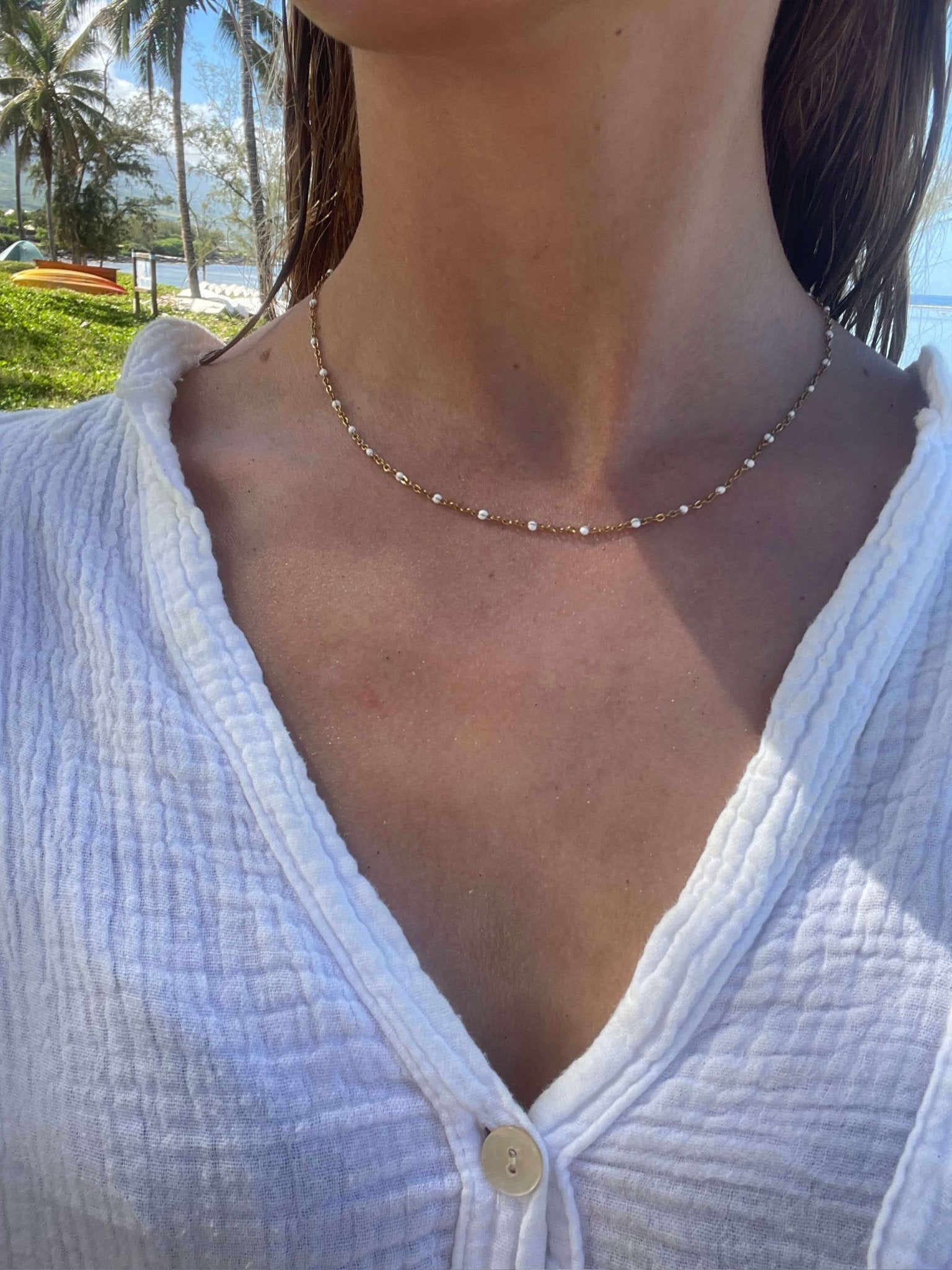 Iona Minimal Pearl Bead Chain Necklace
