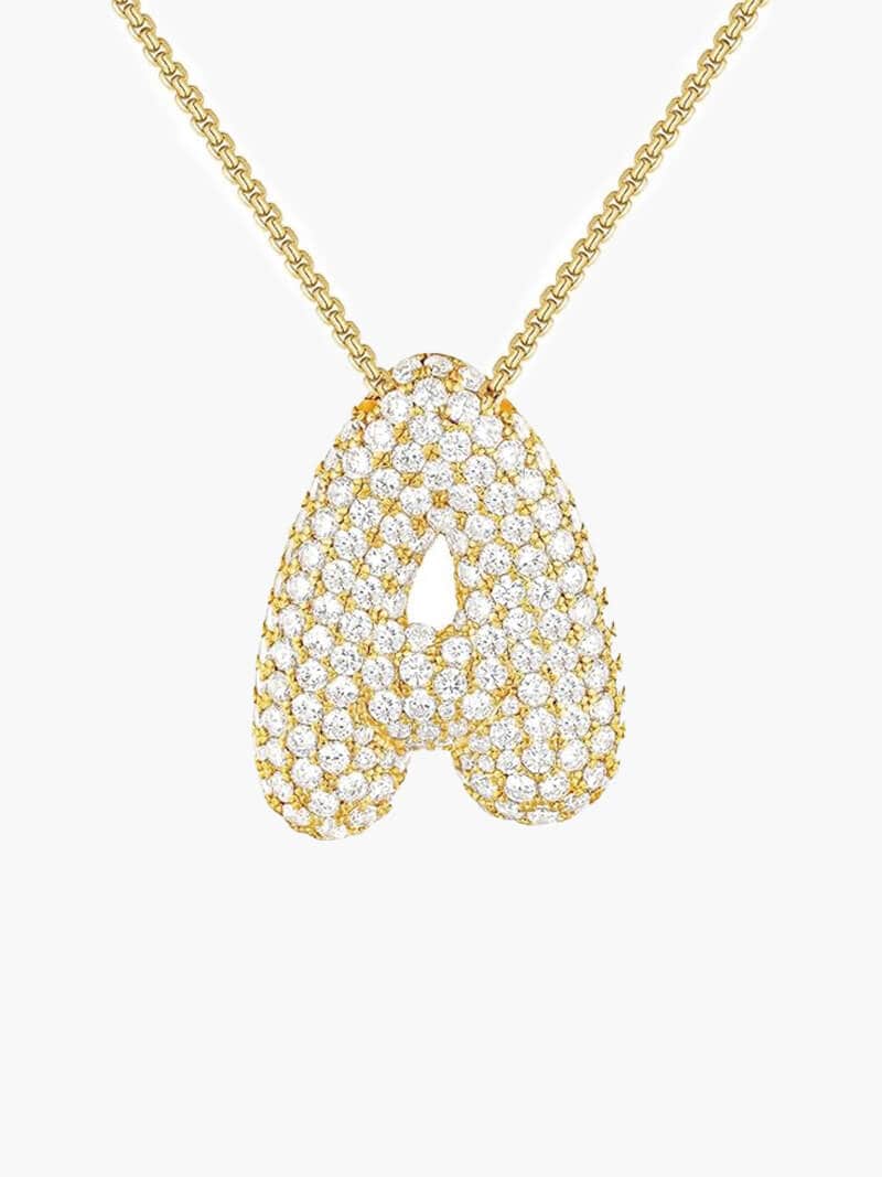 Pavé Bubble Initial Pendant Necklace